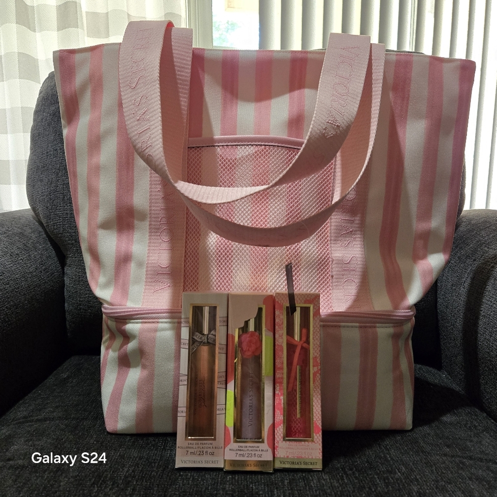 Victoria's Secret Cooler tote & roller ball perfumes